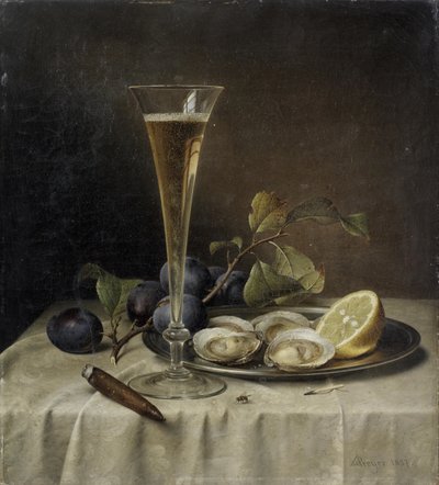 Still Life with Champagne and Oysters by Johann Wilhelm Preyer